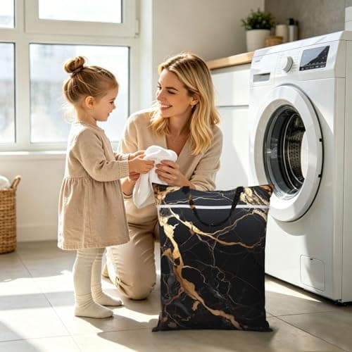 Black Gold Marble Travel Laundry Bag With Handle, 1 Pc Large Waterproof Dirty Clothes Bags With Zipper, Foldable Swimsuit Workout Bag Washable Wet Clothes Storage Organizer For Dorm — view 6