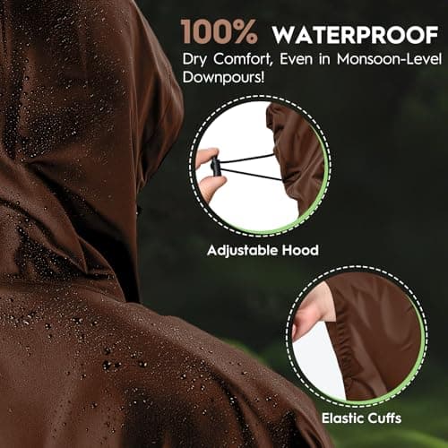 Bruvoalon 3-in-1 Rain Poncho with 1/4 Zip & Chest Pocket, Waterproof, Sunshade, Ground Mat for Adults & Youth Emergency, Brown, M — view 3