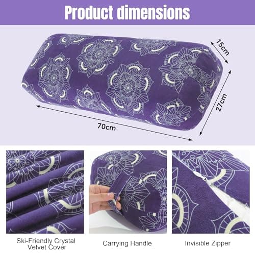 TOPROUD Yoga Bolster Pillow, Rectangular Yoga Pillow for Restorative Meditation, Bolster Meditation Cushion with Carry Handle, 70 * 27 * 15 CM (Purple) — view 2