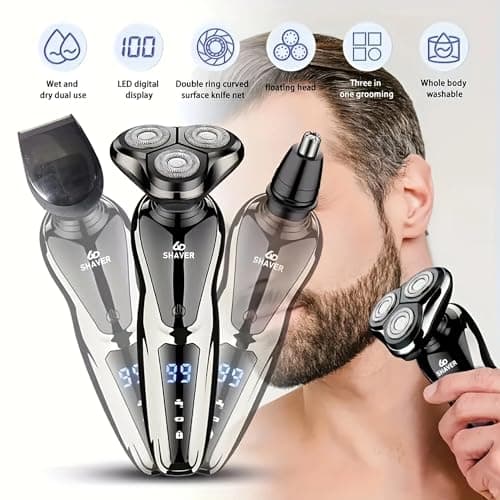 2025 Premium 3-in-1 Electric Shaver for Men | Triple Blade Waterproof Hair Trimmer & Clipper | USB Rechargeable, Wet & Dry Grooming Kit — view 5
