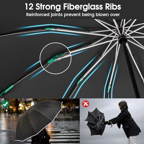 G4Free 54 Inch Inverted Windproof Umbrella, Large Automatic Golf Umbrella with Double Canop and Reflective Strip, Folding Umbrella Compact for Car & Backpack, Black — view 2