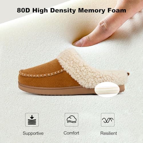 LongBay Women's Warm Slippers Memory Foam Winter House shoes 5-6 UK, Camel — view 5