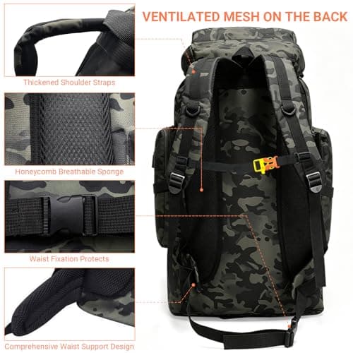 Vnvnvnv 80L Waterproof Hiking Backpack Camping Backpack, Night Camo — view 5