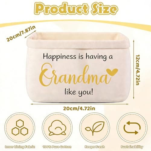 RUHSNJK Grandma Birthday Gifts, 21x23x15cm Canvas Storage Basket, Heartwarming Granny Gifts for Home, Happiness Message Grandma Bag for Mothers Day, Apricot — view 2
