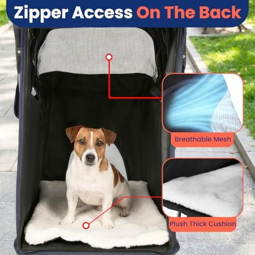 BestPet 4-Wheel Pet Stroller Dog and Cat Stroller Breathable Mesh Lightweight Travel Carrier Waterproof & Foldable Design Storage Basket for Daily Walks & Outdoor Use，Black — view 6