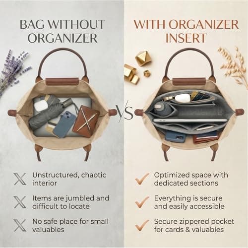 Felt Bag Organiser Suitable for Longchamp Le Pliage (Beige,L) — view 4