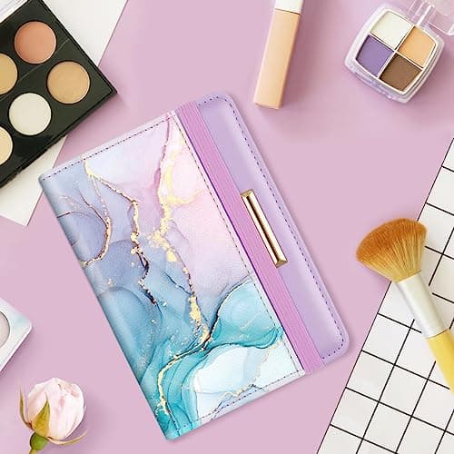 Passport Holder Cover Travel RFID Blocking Passport Cover Rose Gold Cute Flowers Passport Wallet with Elastic Band for Women, Gradient Marble, Casual — view 6