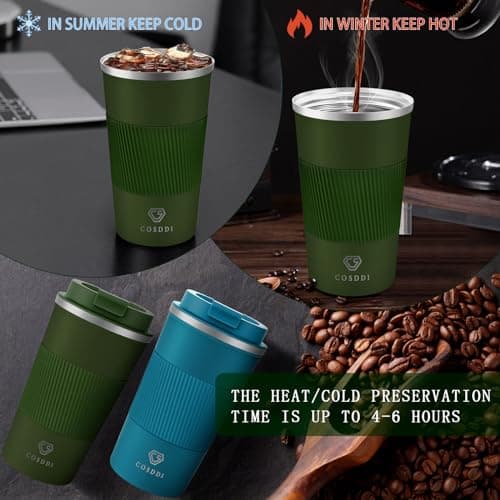 CS COSDDI Travel Mugs, Insulated Coffee Cup with Leakproof Lid - Reusable Coffee Cups Travel - Car Coffee Cup - Stainless Steel Coffee Mug for Hot and Cold Water and Tea(Green-A, 510 ml) — view 2