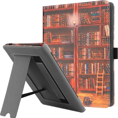 HGWALP Universal Stand Case for 6/6.8/7 inch paperwhite,Premium PU Leather Stand Cover with Handstrap Compatible with All 6" 6.8" 7" Kindle Paperwhite/Colorsoft/Kobo/Pocketook/Sony eReaders-Library