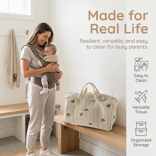 Hospital Bag , Diaper Baby Changing Bags for Mum , Travel Organiser Maternity Essentials Diapers Nappy Change Women Mommy Labor Delivery Large Pregnancy Duffle Cotton Tote Quilted Bag mit Pram Hooks — view 6