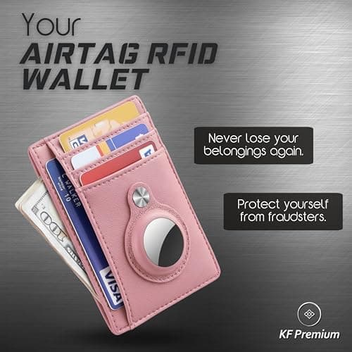 KF-Premium AirTag Wallet for Women, RFID Blocking Card Holder, Slim, Pink — view 2
