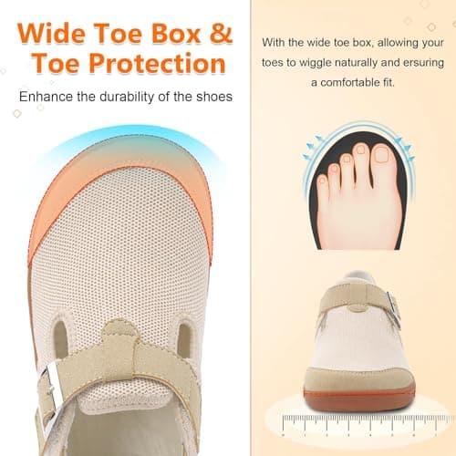 JIASUQI Barefoot Shoes Womens Wide Toe Walking Shoes Zero Drop Minimalist Loafer with Adjustable Strap Slip on Clogs(Beige 38,Size UK 5) — view 3