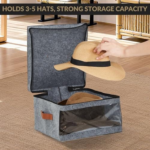 GarveeMore 4 Pack Hat Storage Box for Travel, Large Hat Box Storage with Lid, Foldable Felt Hat Organizer with View Window, Travel Hats Boxes Storage Cowboy Hat Case For Women and Men — view 4