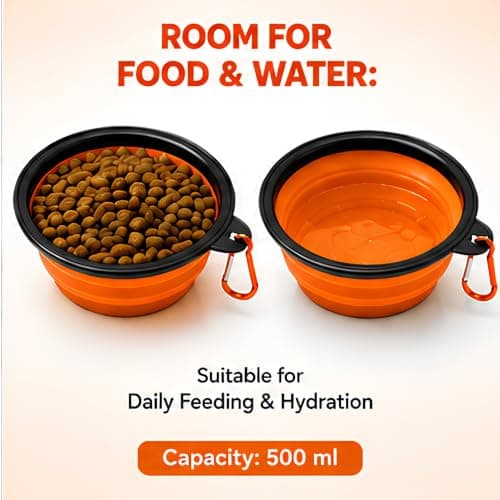2Pcs Collapsible Silicone Travel Dog Bowl - Portable Pet Water & Food Dish with Carabiner Clip, Pet Water & Food Travel Dog Bowl, Collapsible Dog Bowl,Collapsible Dog Water Bowls for Cats Dog (Orange) — view 3