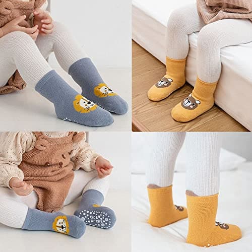 FedMois 6 Pairs Baby Kids Cozy Warm Winter Socks Anti-slip Infant Toddler Thermal Crew Socks, animals, 1-3 Years — view 6