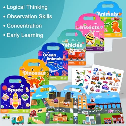 NEBURORA Reusable Puffy Sticker Book for Kids - 88 Pcs Waterproof Vehicle Scenes, Vibrant Colorful Travel and Educational Sensory Learning Toy Busy Book — view 6