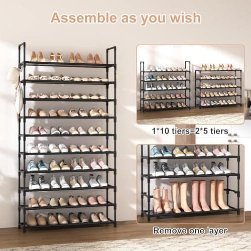 Shoe Rack, 10 Tier Shoe Storage Organizer with Hooks,175*72*30cm,XXL — view 6