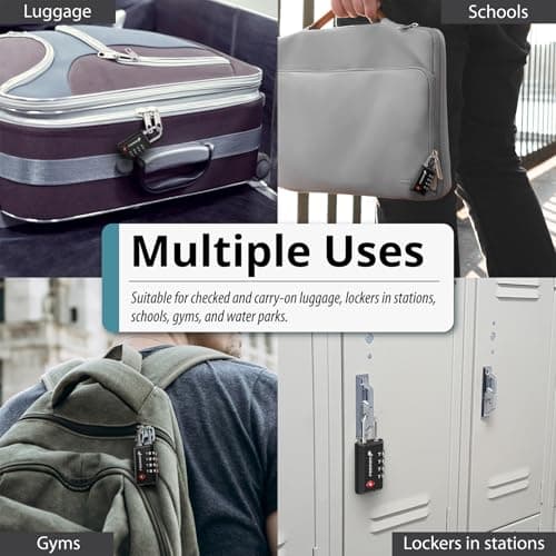 Fosmon TSA Approved Luggage Locks (4 Pack), Resettable Multi-Use 4 Digit Combination Padlock 10,000+ Codes with Zinc Alloy Shackle, Ideal for Travel Bag, Suitcase, Locker, Backpack, Briefcase - Black — view 6