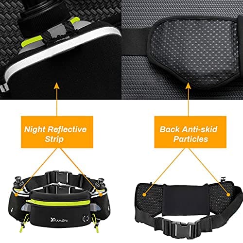 Number-one Running Belt with Water Bottles(2 x 175ML), Hydration Belt Waterproof Waist Pack Bag Fits iPhones Adjustable Sports Waist Pouch for Marathon Running Hiking Cycling, Green, 80cm*12cm*0.5cm — view 5