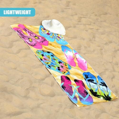 GEEZY Microfibre Beach Towel, Flip Flop Design - Quick Drying, Lightweight, Sand-Free, Large & Durable, Summer Design - Beach Essentials for Travel, Holiday, Swimming, Sauna, Adults & Kids, 70x140cm — view 2