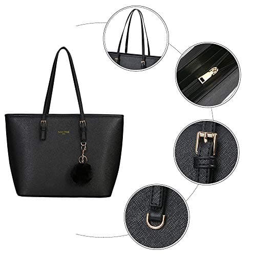 URAQT Women Handbag Tote Bag, 15.6 Inch PU Leather Shoulder Bag Laptop Bags with Adjustable Handle, Lightweight Stylish Designer Large Black Handbags for School Work Travel — view 4