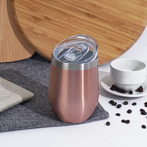 Joymaking 12oz Reusable Coffee Cup, 2 Pack Double Walled -Insulated Travel Mug Vacuum Stainless Steel Wine Tumbler with Spill Proof Lid, Great for Coffee, Tea, Milk and Wine (Rose Gold) — view 3