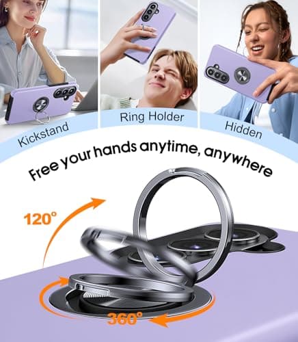 AOUIA for Samsung Galaxy S26 Case with 2-Pack Screen Protector, 3-in-1 Set Cover, 360°Rotating Ring Stand, Military Protection, Shockproof Phone Case for Samsung S26, Purple — view 3
