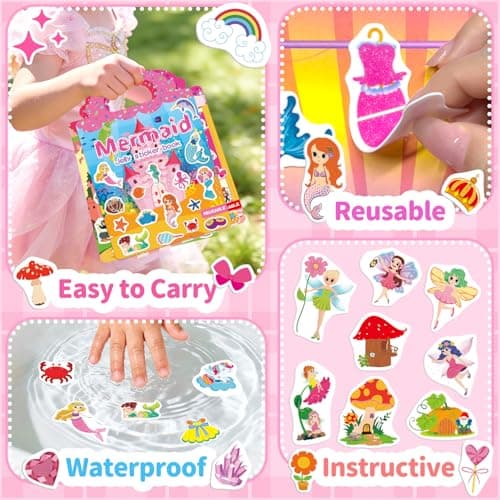 6 Sets Reusable Sticker Book for Toddlers 3-6, Jelly Sticker Books for Toddler, Travel Sticker Activity Toys for Kids 3 4 5 6 Years Old Girls — view 6
