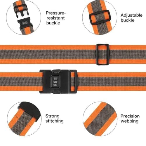 StoneMaxi Adjustable Luggage Straps With Locks 3 Digit Combination Lock Multi-Colour Travel Suitcase Straps Security Password Lock Travel Accessories Suitcase Belt (Orange - Grey) — view 3