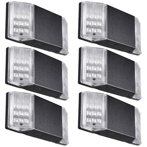 TORCHSTAR LED Emergency Lighting, Commercial Emergency Lights with Battery Backup, UL Listed, Two Square Heads, AC 120/277V, Hardwired Exit Light Fixtures for Business, Black, Pack of 6