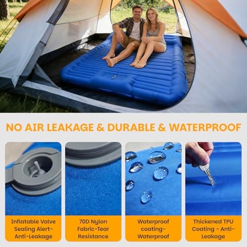 Camping Mat Double 14Cm Extra Thick & Wide Camping Mattress with Built-In Foot Pump & Pillow, Durable Compact Waterproof Inflatable Sleeping Pad for Camping, Backpacking, Hiking, Tent Trap Traveling — view 4