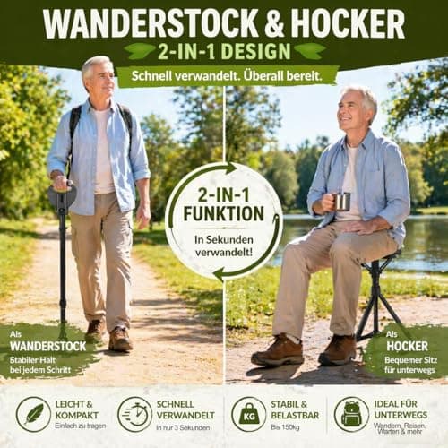 Walking Stick with Seat, Folding Portable Retractable Lightweight Sturdy Walking Stick for Elderly, Seniors, Outdoor Travel. Walking Stick with Seat, Heavy Duty Tripod Seat with Travel Bag for Adults — view 2