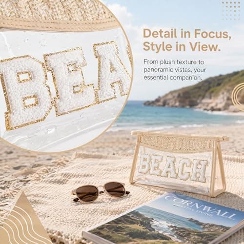 KIPTVO Waterproof Beach Bag Clear Makeup Bag PVC Summer Bag Travel Storage Pouch, Pool Bag Bikini Bag for Women, Beach Accessories Cosmetic Organizer, Sun Cream Bag for Beach 25x14x8cm — view 4