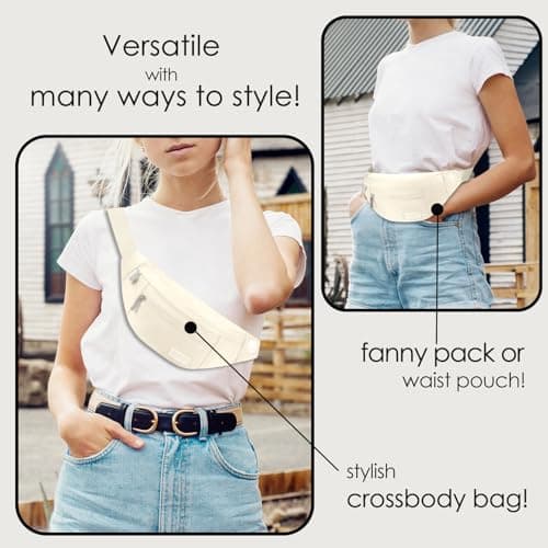 MAXTOP Large Bumbag Waist Fanny Pack Running Belt for Men Women Unisex Bum Bag with Headphone Jack and 4-Zipper Pockets Adjustable Belt for Travel Running Jogging Workout Hiking Gifts Beige — view 2