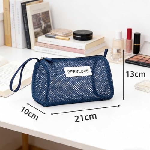Mesh Travel Toiletry Bag,Large Capacity 2.7L Portable Makeup Bag with Handle for Travel,Gym,Beach & Daily Storage(Blue) — view 6