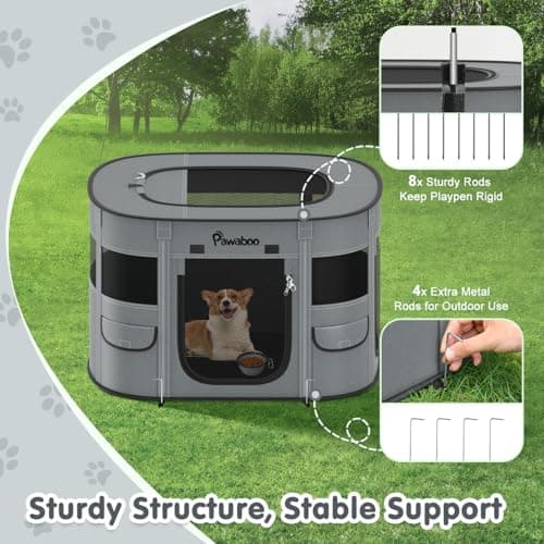 Pawaboo Portable Dog Playpen, 600D Oxford Pet Tent, Charcoal Gray — view 5