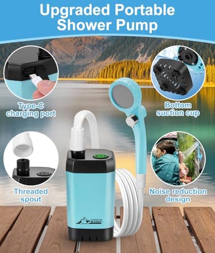 WADEO Portable Camping Shower, [10 Days Runtime] Rechargeable Battery Shower Pump, Outdoor Shower Kit for Beach, Pet, Travel, Car — view 6