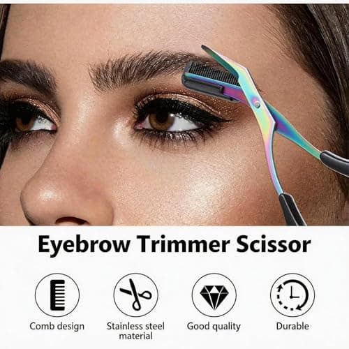 Rainbow Eyebrow Scissors Set, 5Pcs Brow Grooming Kit with Trimmer Razor & Comb, Stainless Steel Eyebrow Trimmer for Men & Women, Precision Brow Scissors with Eyelash Comb — view 6