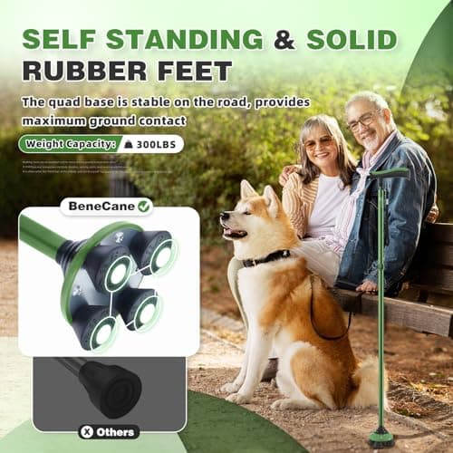 BeneCane Walking Cane for Men & Women Walking Stick for Seniors Folding Canes Quad Cane Adjustable Lightweight Sturdy Free Standing Collapsible Heavy Duty with Soft TPR T-Handle and Travel Bag — view 5