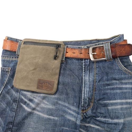 diodrio Belt Zipper Pouches for Men Women Compact EDC Pouch, YKK Zipper, Anti-theft Pickpocket Proof Safety Wallets, Waist Pack for Traveling Hiking, Water Resistant, Tough Waxed Canvas, Olive, Medium