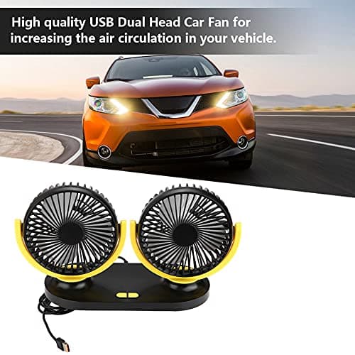 Keenso USB Dual Head Car Fan ABS Air Conditioner Fan 5V 3 Speed Low Noise Portable Auto Cooler for Vehicle Ventilation Commuters Taxi Drivers Road Trips (Black Yellow) — view 5