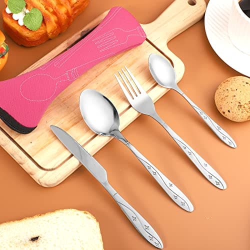 4 Pcs Cutlery Set, Camping Utensil Set, Knife and Fork Flatware Set — view 3