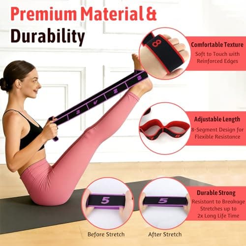 Audasi 2Pcs Resistance Bands, 8 Section Dance Stretching Belt Pilates Pull Strap Fitness Resistance Band with Number Yoga Stretching Bands Stretch Straps for Yoga Pilate Fitness — view 4