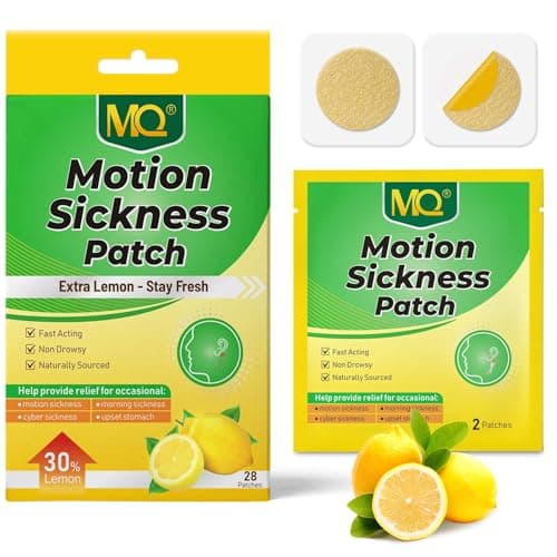 MQ Motion Sickness Patches, 28 Pcs Lemon Flavor Travel Sickness Patches Non Drowsy Anti Nausea Patches Sea Sickness Patches for Cruise, Car, Plane