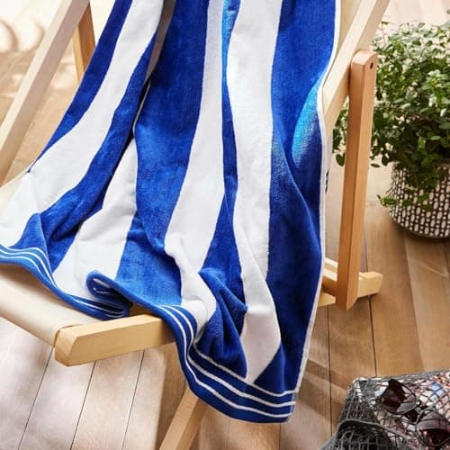 Allure Luxury Cabana Stripe Extra Large Beach Towel 100 x 180cm – 100% Cotton Travel Towel, Super Soft, Absorbent & Lightweight Pool Towel (Blue) — view 4