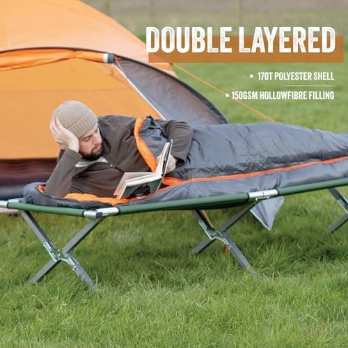 Milestone Camping Mummy Sleeping Bag for Adults & Kids / 2 Season Sleeping Bag for Camping, Hiking, Festivals & Outdoor Adventures/Insulated Filling with Drawstring Hood/Grey & Orange 27000 — view 5