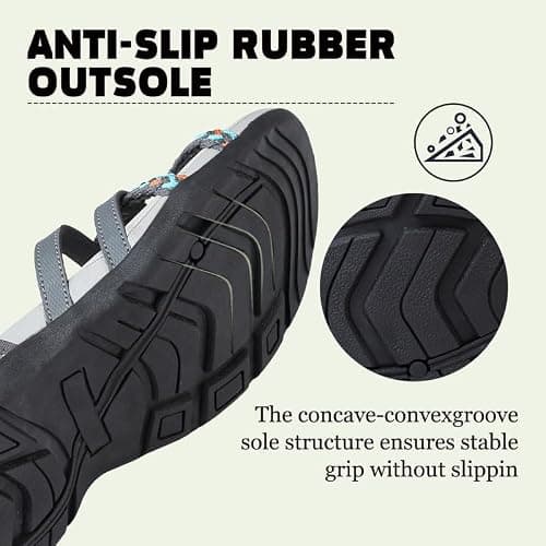Maxome Hiking Sandals Women Summer Walking Sandals for Women Comfortable Sports Sandals Casual Hook Loop Strap Beach Sandals Grey — view 5