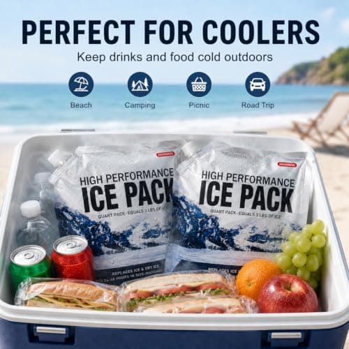 ABOXOBOG Reusable Ice Packs for Coolers 5 Pack, Long Lasting Gel Freezer Packs for Cooler Bag, Large Lunch Box, Beach, Camping & Road Trips Cold Blocks (9.8" x 9.8") — view 5