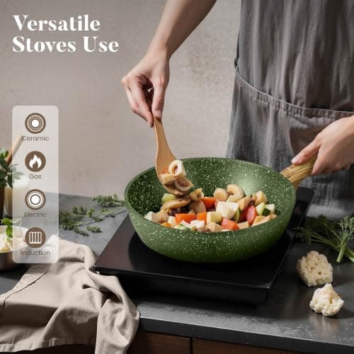 Kitchen Academy Granite Non-Stick Cookware Set 12-Piece, Sage Green — view 5