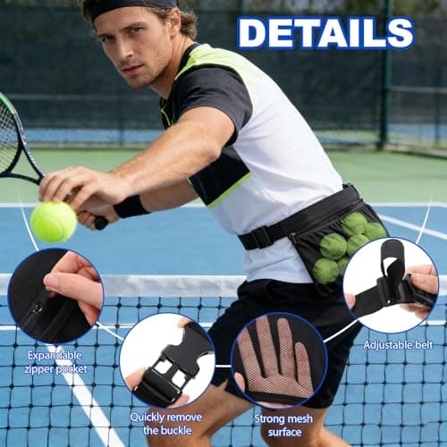Wihozte 2 Pcs Tennis Ball Holder Adjustable Waist Pouch for Tennis, Adjustable Pickleball Tennis Ball Waist Pouch, Portable Lightweight Ball Holder Storage Bag for Training Running & Hiking — view 3